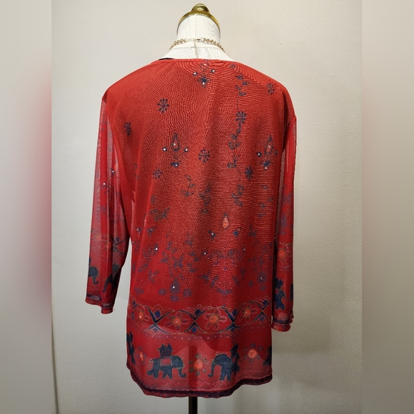 Carole Little Red Embellished Top, Size Large - Picture 4 of 9